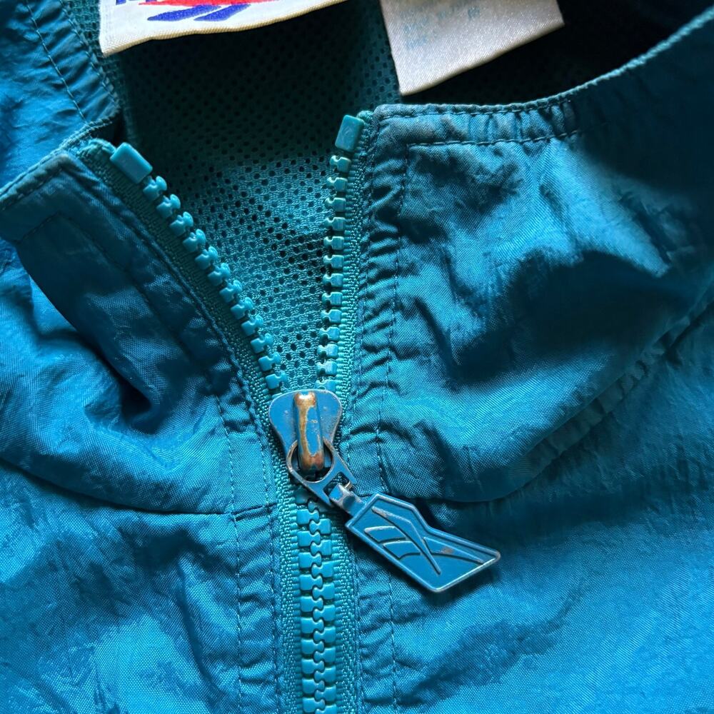 Reebok Teal Blue Full Zip Nylon Windbreaker Jacket Big Logo Back‎ 90's Vintage - Picture 5 of 9